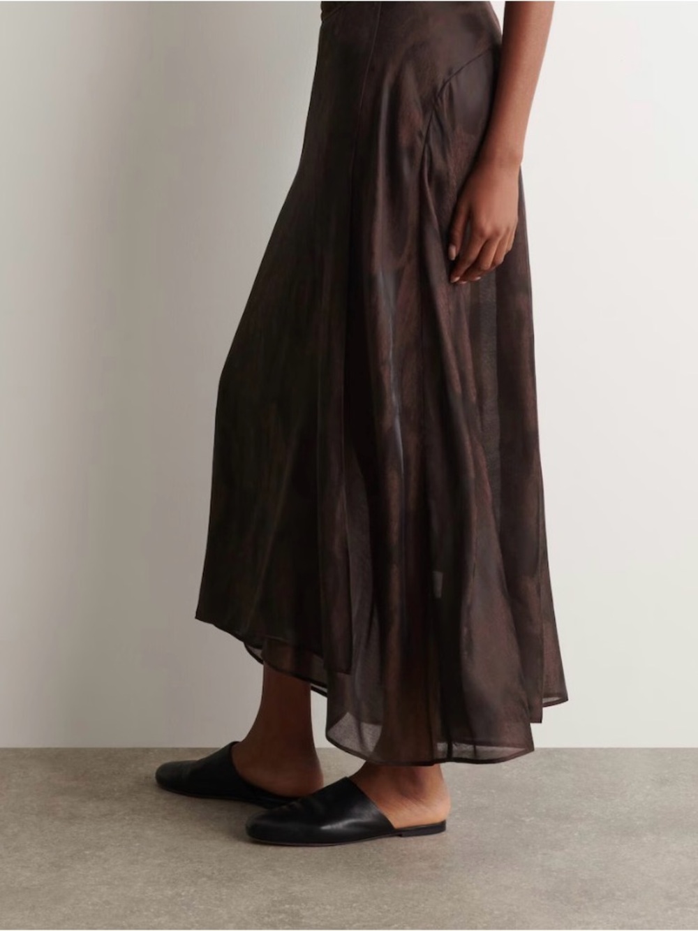 Eileen Fisher Dark Brown High-Low linen Satin Skirt - Picture 2 of 16